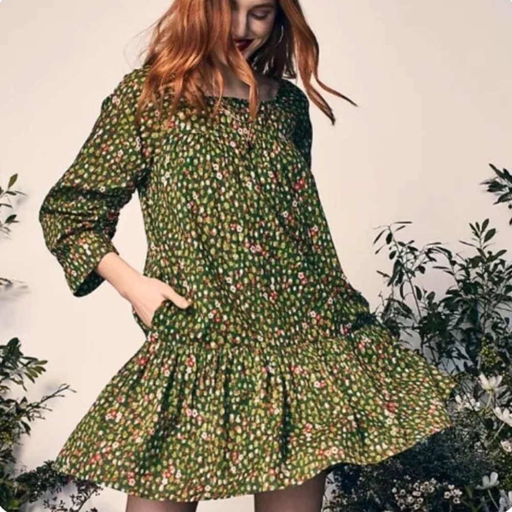 Happy X Nature 'Luna' Green Floral Printed Cotton Dress